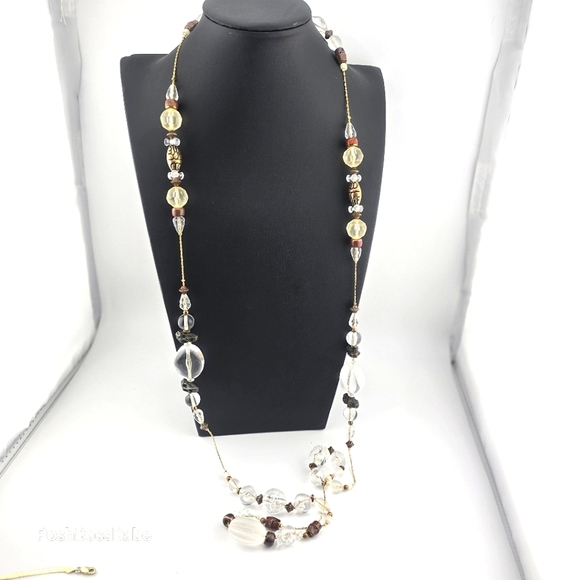 Dabby Reid Long Beaded Necklace - 48" Beads on Gold Tone Chain - Picture 1 of 11